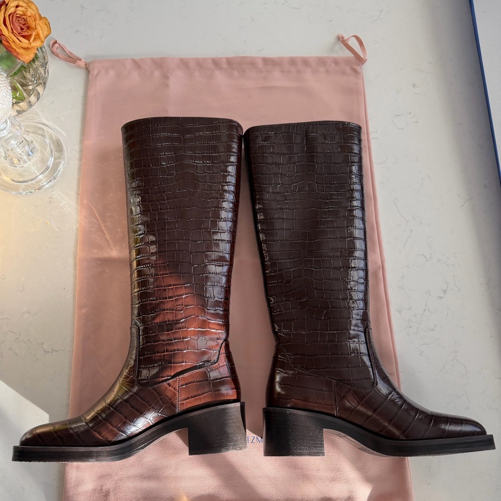 Stuart Weitzman Kaia Croc-Embossed Leather Knee-High Boots NWT - Picture 4 of 15